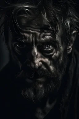 eine ruhige, person mit paranoider schizophrenie mit einem bedrohlichen und sehr finsteren blick