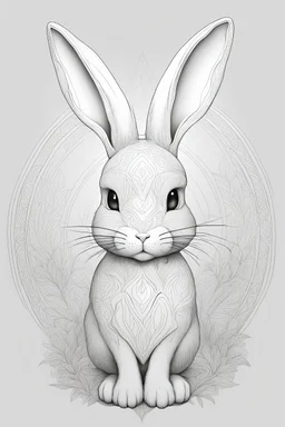 outline art rabbit, cinematic lighting, high resolution 3D render art coloring pages with witch, white background, Sketch style, full body, use outline, Mandala style, clean line art, white background, no shadows and clear and well