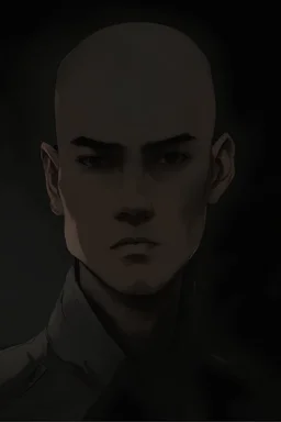 Portrait of a young male with a buzzcut, tan skin color, drawn in Yoji Shinkawa style.