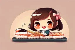 contented cute chibi girl making sushi