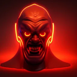 evil ork, devil, brutal face, tron, head, glow eyes, 8k, finely detailed, dark light, photo realistic, cyberpunk