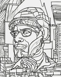 coloring page for teens, simple outlines art, cartoon style, outline drawing, bold outlines, clean and clear outlines, no tones color, no color, no detailed art, art full view, wide angle, white background, Malcom X.