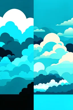 Choose two contrasting colors. Design a sky with clouds using vector graphics that play with these two tones, creating depth, shadows, and highlights.