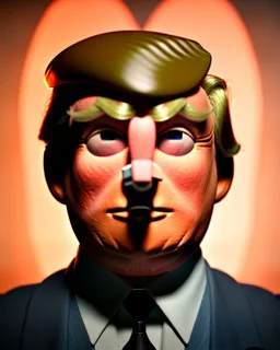 Realistic Waist up Portrait, Donald trump muppet, retro style, photo studio, unreal engine 5, god lights, ray tracing, RTX, lumen lighting, ultra detail, volumetric lighting, 3d.