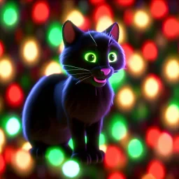 black Cat tangled up in christmas tree lights holiday