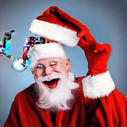 wings, freaky Santa, laughing, flying, wings