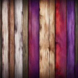 Hyper Realistic red, brown, black, golden, purple & white multicolor grungy rustic texture on wooden planks with vignette effect