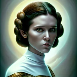 Princess leia goddess, perfect face, fantasy, beautiful face, gorgeous, intricate, dramatic lighting, emotionally evoking symbolic metaphor, highly detailed, photorealistic, artstation, concept art, smooth, sharp focus, art by albert aublet and krenz cushart, tomasz alen kopera, peter mohrbacher, and alphonse mucha, sharp focus, emitting diodes, smoke, artillery, sparks, racks, system unit, motherboard, by pascal blanche rutkowski repin artstation hyperrealism painting concept art of detailed ch