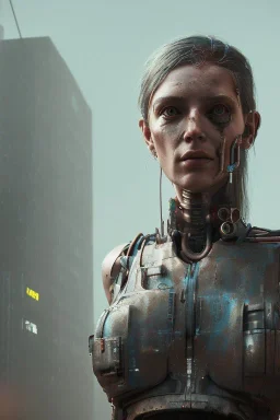 A portrait of post-apocalypse cyborg Women in a cyberpunk city, sci-fi fantasy style, volumetric lighting, particales,highly detailed,cinamatic, deep colours,8k.