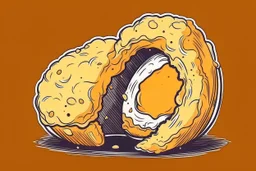 deep fried cheesecake bite, with a bite taken out clean vector style, bold outline