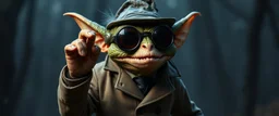 spy fish gremlin in trenchcoat