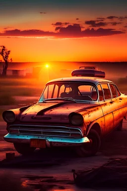 Old ford focus in the sunset