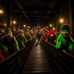 wild goblin birthday party on underground bridge , motion blur, 8k, downlight, soft light, depth of field, photorealism, trending on art station, lotsa detail
