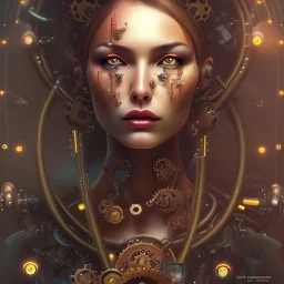 close up of dancing lady pirates face, blurred background with machine with gears and ropes, book cover, fantasy art, sketch, movie poster, mirrors