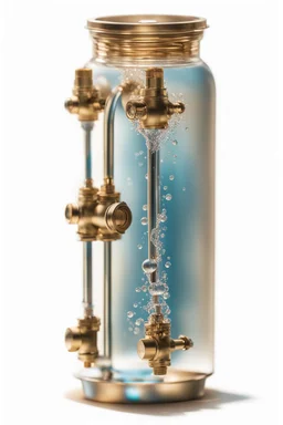 create a high quality poster from a brass water manifold for product reveal with professional photography techniques , semi ocean blue background, a dreamy blurred with bokeh background ,with excellent warm lighting, on a luxury scenes in a studio ,bulbs of clear water , on a pice of vevlet