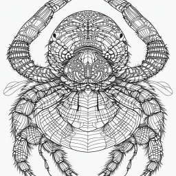 Hermit Crab, front view, mandala, minimal lines, cartoon, white back ground color, real style, realistic, minimalistic, minimal black line art, line art, crisp line art, unique coloring sheet, outlined, outline, crisp, crisp line edges, illustration, thin lines, crisp clear lines, line art, clean line art, unique, 8k, amazing, masterpiece, no colors, no dark color, no black color, avoid thick black, minimalistic line edges, pure white back ground, image character full fit to page,