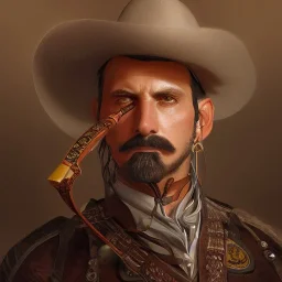 portrait,"Insanely detailed photograph of a male western mustachioed crossbowman", detailed charro and Sombrero, digital painting,eye patch, cigar, artstation, concept art, sharp focus, illustration, art by artgerm and greg rutkowski and alphonse mucha, 8 k,fantasy, unreal engine