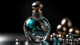 generate me an aesthetic complete image of Perfume Bottle with Sparkling Jewelry