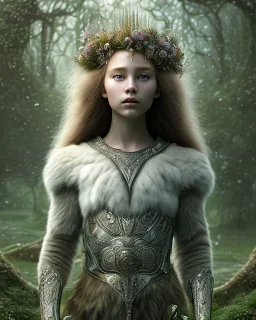 Young beautiful girl wearing floral crown next to a majestic, stunning lion on nature forest path, Chronicles of Narnia, 8k resolution, high-quality, fine-detail, iridescent, intricate, digital art, detailed matte, volumetric lighting, beautiful, illustration, 3D octane render, brian froud, howard lyon, selina french, anna dittmann, annie stokes, lisa parker, greg rutowski,