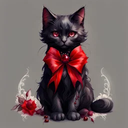 watercolor drawing gothic vintage black cat with dark red flowers and rubies, with white lace, white background, Trending on Artstation, {creative commons}, fanart, AIart, {Woolitize}, by Charlie Bowater, Illustration, Color Grading, Filmic, Nikon D750, Brenizer Method, Side-View, Perspective, Depth of Field, Field of View, F/2.8, Lens Flare, Tonal Colors, 8K, Full-HD, ProPhoto RGB, Perfectionism, Rim Li