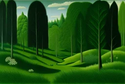 A green woods with grass painted by Henri Rousseau