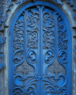 photo of a blue gothic gate,intricate details