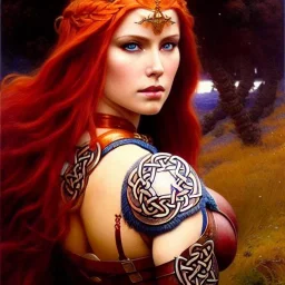 portrait 'beautiful Sexy busty Redhead Sif',Braids, celtic tattoed,painting by gaston bussiere, greg rutkowski, yoji shinkawa, yoshitaka amano, tsutomu nihei, donato giancola, tim hildebrandt, oil on canvas, cinematic composition, extreme detail,fit full head inside picture,32k