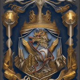 coat of arms of a city in the moutains, rocks and fire, very detailed