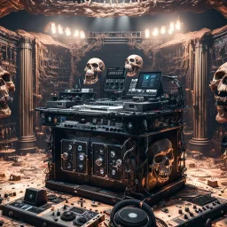 DJ of the damnded, insanely detailed DJ booth in hell, MID set, speakers and equipment made of bone, anatomically correct, add more skulls in th audience, photorealism, vray, 8k 3d https://stablecog.com/generate?o=a67b60e0-edd2-418d-9744-d1d585055d7fv https://stablecog.com/generate?o=93026b00-ac6b-436a-bc57-6aa04073d4a9