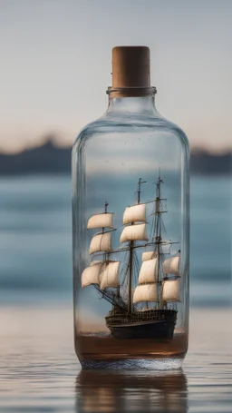 ship in glass bottle with water with water in background