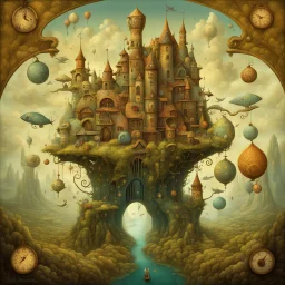 Surreal alphabet art, letters and symbols hidden in a surreal fantasy landscape, by Daniel Merriam, by Alexander Jansson, structures suggestive of letters, maximalism, intricate detail, art deco elements.