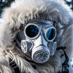 Yeti in an elastomeric respirator, Kananaskis Country