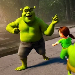 child getting chased by shrek