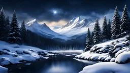 christmas,festive,fir tree forrest scenery,winter forest,tree,,night,snow,,fir trees,night ,mountain valley,cloud,,stream
