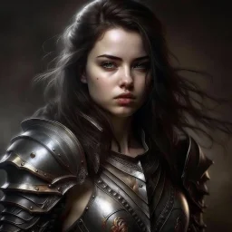 pretty girl, young adult, brunette, conventionally attractive, armor, realism, sexy,