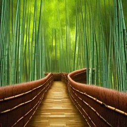 photo of intricate, realistic bamboo forest with wooden walkway leads to nowhere, 8k, high-quality, ultrafine-detail, intricate, detailed matte, digital painting, artwork, brian froud, howard lyon, selina french, anna dittmann, annie stokes, Greg Rutowski