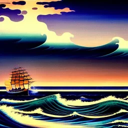 Drawing of 'Japanese Ship, Traditional Japanese Illustrations, Gules, Wave, Traditional Background' ,painting by Earl Norem, simon Bisley,frazetta,西嘛哒, evan lee, Vallejo,kelly oil on canvas, cinematic composition, extreme detail,fit full head inside picture,8k