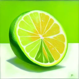 painting of a slice of citrus fruits, lime realistic, acrylic paint, green