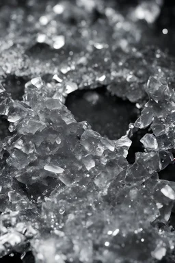 Depression, Close up shot, shatered ice, black background