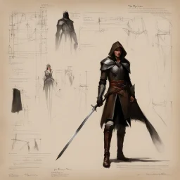 ConceptSheet by Guy Borremans: 'The Prince of thieves' - sexy leather mithril Design for the woman rogue