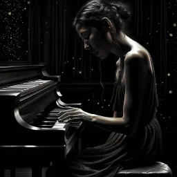As the music reaches its climax, the woman's body begins to sway back and forth, as if she's lost in the emotions of the song. Tears well up in her eyes, and she lets out a soft, mournful sigh. The recording ends, and she sits back in her chair, lost in thought once againAnd she looks in the other direction