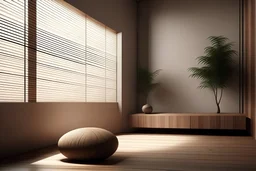 meditation minimalistic corner. design wood, gloomy light in the meditation room.