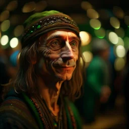 portrait of hippie wood elf in dark royal ancient concert hall , photo-realistic, shot on Hasselblad h6d-400c, zeiss prime lens, bokeh like f/0.8, tilt-shift lens 8k, high detail, smooth render, down-light, unreal engine, downlight