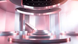 a 3d recursive structre stage made of metallic color 3d structures, pertty artistc background,dynamic lights