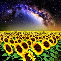 above a field of sunflowers the Milky Way curves in a summer sky digital art