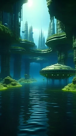 star wars inspired, underwater alien city, 4k photo, hyperrealistic