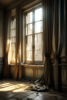 "A very old paints cracked dirty abandoned windows with roped curtains,insanely detailed octane render trending on artstation, 8k artistic photography, photorealistic concept art, soft natural volumetric cinematic perfect light, chiaroscuro, award-winning photograph, masterpiece, oil on canvas, Raphael, Caravaggio, Greg Rutkowski, people, beksinski, Giger