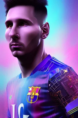 lionel messi cyberpunk, purple tones, high lighting