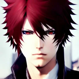 Detailed anime boy, crimson red hair, long classic taper hairstyle, dante dmc5 hairstyle, wolf ears protruding out, white trench coat, intricate details, full body portrait, keep head in frame, slight smile, black Japanese motif, concept art, highly detailed, digital painting, concept art, sharp focus, illustration, art by Yoji Shinkawa, WLOP and greg rutkowski and alphonse mucha and artgerm and yanjun Chen and Junji ito and Makoto Shinkai, HDR, octane render, highly detailed