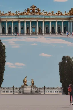 A woman in front of Schönbrunn, Vienna. Photorealistic